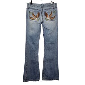 Jak & Rae Light Wash Embroidered Distressed Flared Denim Jeans Women's Sz 28